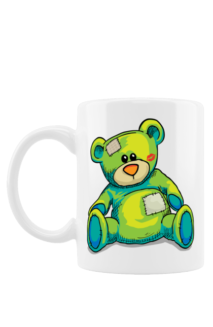 Mug with prints Teddy bear. Animal, bear, gift, kisses, old, patches, teddy, teddy bear, toy, vintage. 2070702