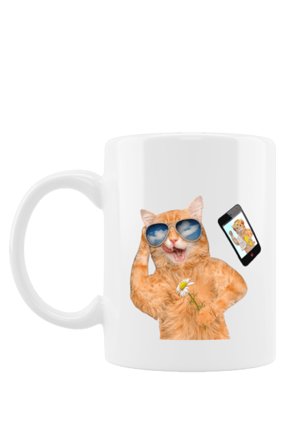 Чашка з принтом "Кіт на відпочинку в окулярах". Животные, кот, котенок, коти, коты, кошиня, кошка, рыжий кот, тварини, черный кот. futbolka.stylus.ua