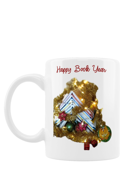 Чашка з принтом "Щасливого книжкового року". Зима, книга, книголюб, книжки, новий рік, новорічна ялинка, різдво, різдвяна ялинка, свято. futbolka.stylus.ua