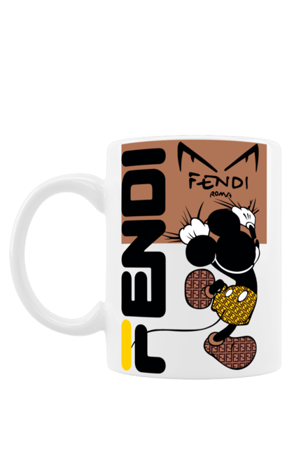 Чашка с принтом Fendi Микки Маус. Fendi, mickey mouse, бренд, дом моды, италия, люкс, микки маус, мода, сумка, фенди. 2070702