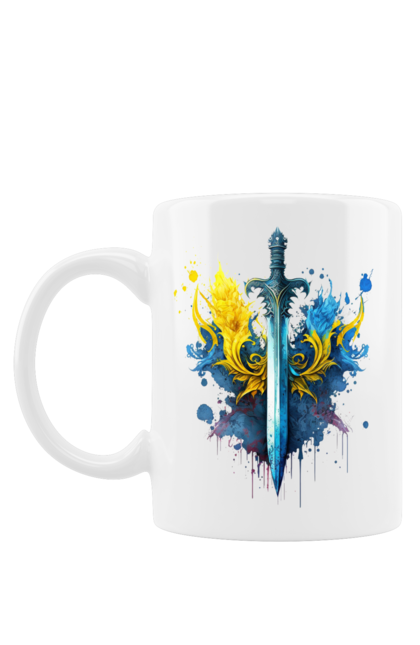 Чашка з принтом "Меч в українському стилі". Герб, меч, перемога, прапор, символ україни, тризуб, україна. Milkstore