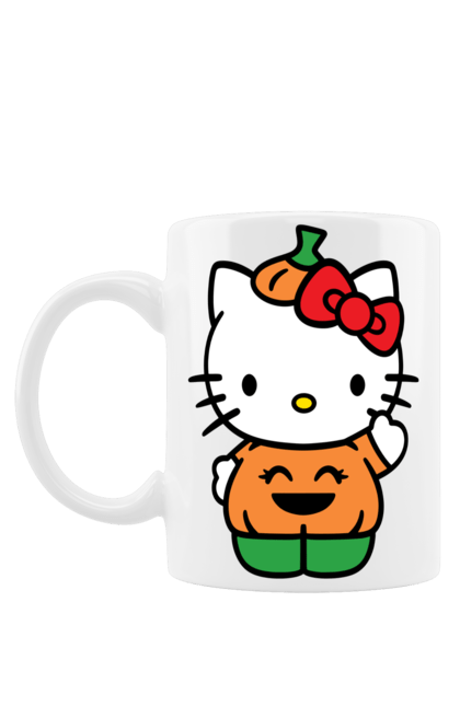 Mug with prints Hello Kitty Halloween. Brand, character, halloween, hello kitty, kitten, kitty, pumpkin. 2070702