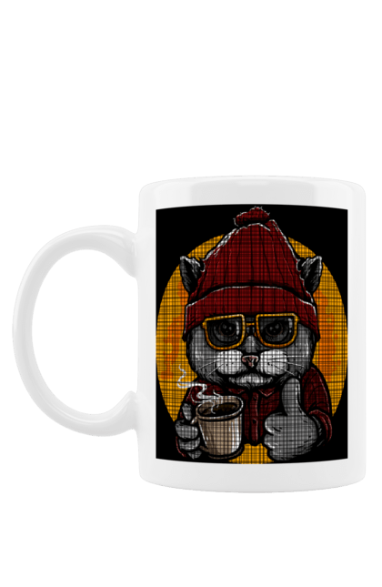 Чашка з принтом "Кот в шапці і з чашкою кави". Зима, кава, кіт, осінь, холод, чашка, шапка. futbolka.stylus.ua