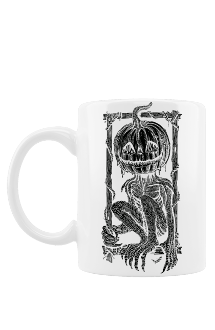 Чашка з принтом "Опудало". Гарбуз, гелловін, жахіття, кігті, опудало, осінь, посмішка, рамка, скелет, хелловін. 2070702