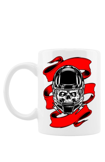 Чашка з принтом "Череп в мотошоломі". Мото, стрічка, череп, шолом. 2070702