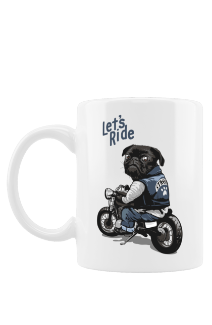 Чашка з принтом "Мопс на мотоциклі". Байкер, мопс, мотоцикл, собака, тварини. 2070702