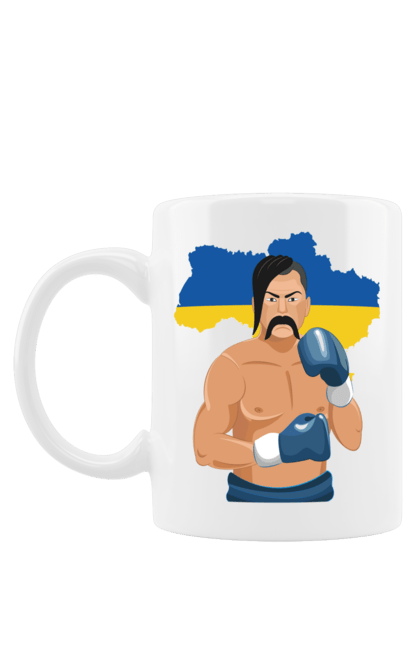 Чашка з принтом "Козак боксер". Боксер, козак, перемога, прапор україни, україна. Milkstore