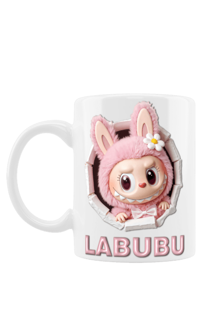 Чашка з принтом "Лабубу". Іграшка лабубу, лабубу, лабубу кока кола, мерч лабубу, мила, рожева лабубу, смішна лабубу. 2070702