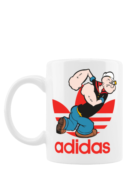 Чашка з принтом "Adidas Моряк Попай". Adidas, popeye the sailor, адідас, комікс, моряк, мультфільм, серіал, трубка. 2070702