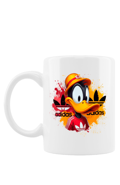 Чашка с принтом Даффи Дак Adidas. Adidas, daffy duck, looney tunes, merrie melodies, warner brothers, даффи дак, мультфильм, персонаж, утка даффи. 2070702