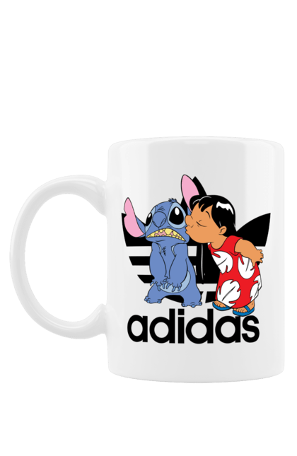 Mug with prints Adidas Stich. Alien, cartoon, cinema, disney, film, lilo and stitch, stitch. 2070702