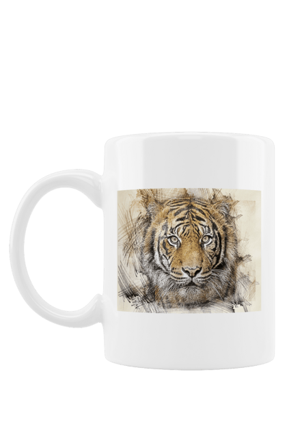 Чашка з принтом "Тигр". Велика кішка, великий кіт, дика природа, дикий, звір, зуби, погляд, портрет, природа, стилізація, тварина, тигр, хижак. futbolka.stylus.ua