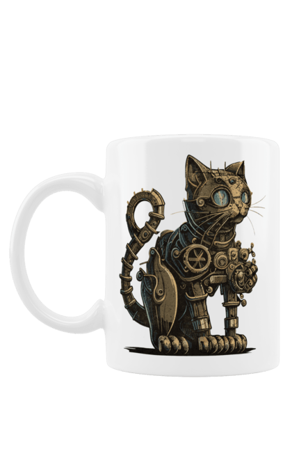 Чашка з принтом "Стімпанк Кіт". Інженер, інженерний гумор, кіт, кішка, кошеня, механік, робот, стімпанк. CustomPrint.market