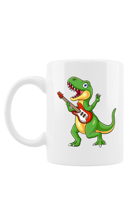 Чашка з принтом "Динозавр грає на гітарі". Вокал, динозавр, діно, музика, танці, тиранозавр. CustomPrint.market