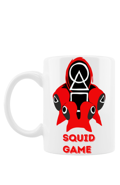 Чашка з принтом "Squid game1". Гра в кальмара, кальмар, серіал, фільм. PrintMarket - інтернет-магазин одягу та аксесуарів з принтами плюс конструктор принтів - створи свій унікальний дизайн