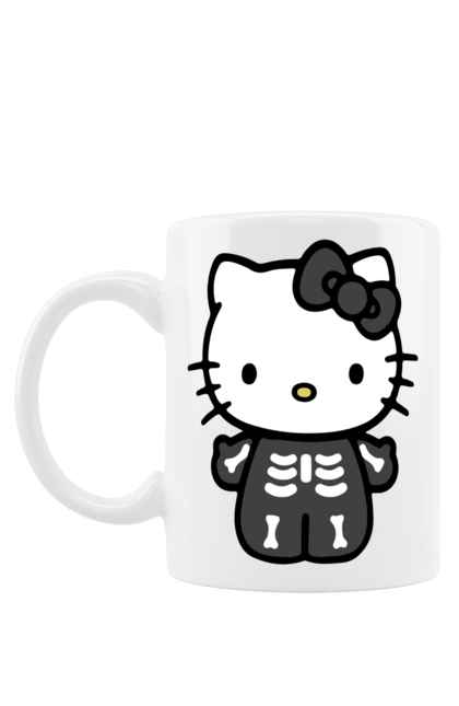 Mug with prints Hello Kitty Halloween. Brand, character, halloween, hello kitty, kitten, kitty, skeleton, zombie. 2070702