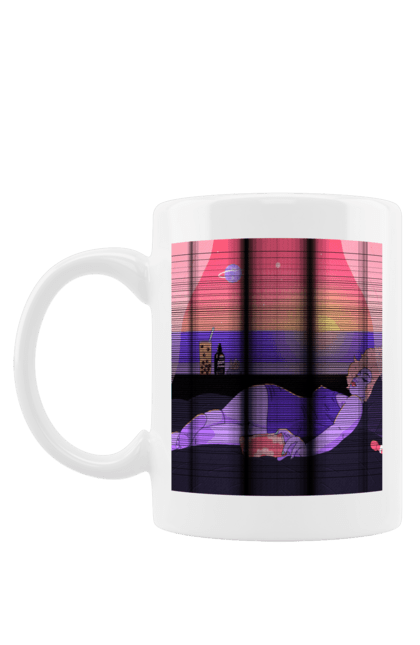 Чашка з принтом "Фіолетова Дівчина На Відпочинку". Дівчина, захід, телефон. 2070702