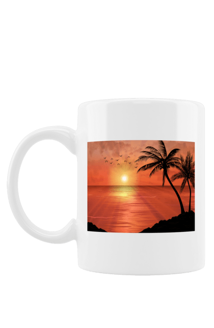 Чашка з принтом "Захід Пальми Море". Берег, захід, море, пальми. 2070702