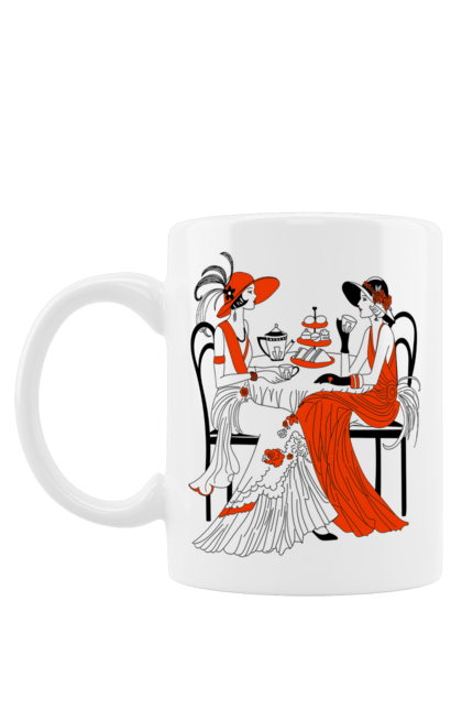 Mug with prints Ladies In Red. Get-togethers, ladies, tea drinking. 2070702