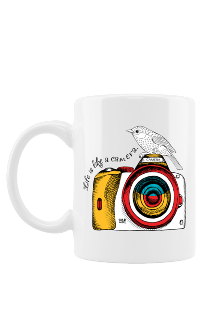 Чашка з принтом "Фотоапарат І Пташка". Камера, пташка, фотоапарат, фотограф. futbolka.stylus.ua