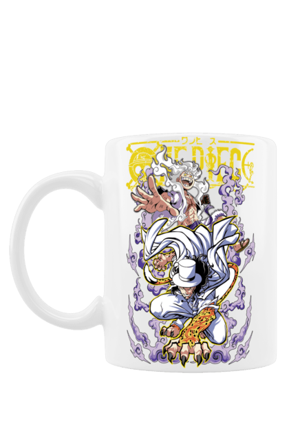 Mug with prints One Piece Rob Lucci and Luffy. Anime, lucci, luffy, manga, monkey de luffy, one piece, pirates, rob lucci. 2070702