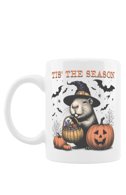 Mug with prints Capybara Halloween. Animal, capybara, ghost, halloween, holiday, moon, pumpkin, rodent, witch. 2070702