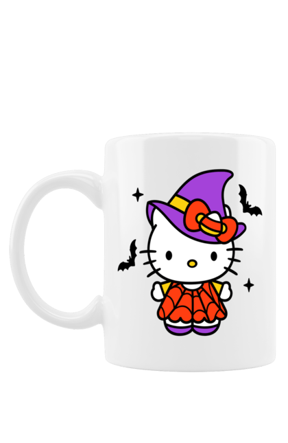 Mug with prints Hello Kitty Halloween. Brand, cat, character, halloween, hello kitty, kitten, kitty, witch. 2070702