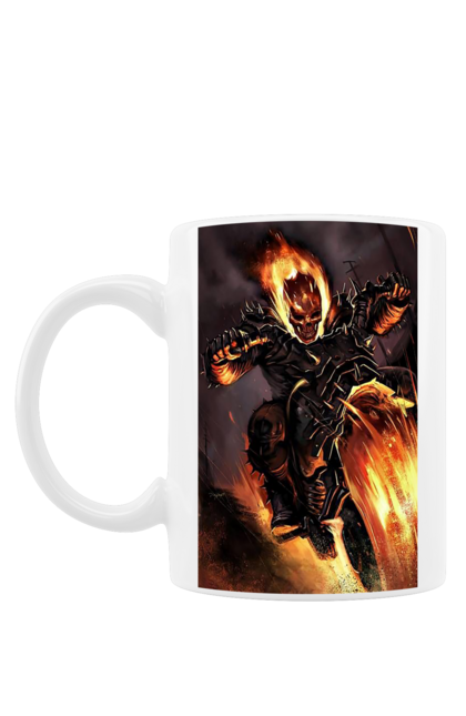 Чашка з принтом "Пекельний Гонщик". Вогонь, мотоцикл, пекельний гонщик, скелет, чоппер. 2070702