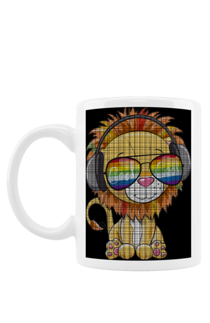 Чашка з принтом "Левеня В Окулярах І Навушниках". Лев, левеня, навушники, окуляри. 2070702