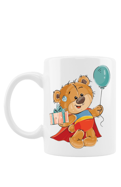 Чашка з принтом "Ведмедик з кулькою". Медвеженок, плащ, повітряну кульку, подарунок, супермен. CustomPrint.market