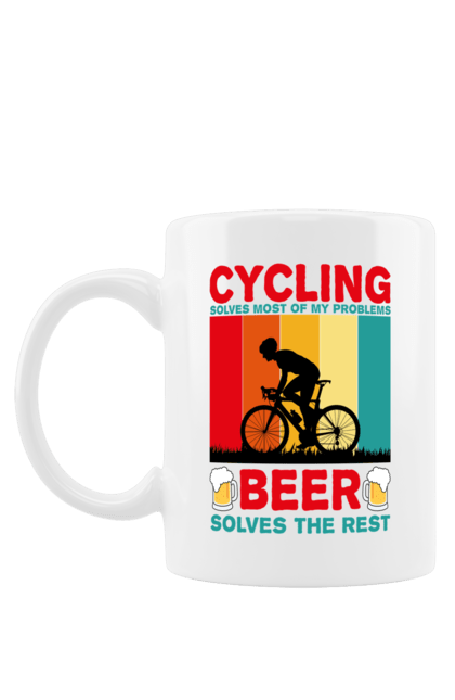 Чашка з принтом "Cycling Beer". Алкоголь, брутальні, велосипед, веселі, для спортсменів, літні, пиво, спорт, чоловічі. 2070702