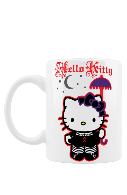 Чашка з принтом "Хелло Кітті". Hello kitty, бант, бренд, кіт, кошеня, місяць, парасолька, персонаж, хелло кітті. futbolka.stylus.ua