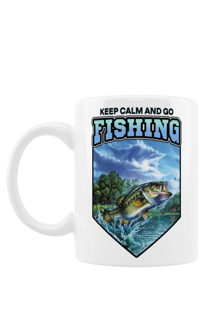 Чашка з принтом "Keep Calm and Go Fishing". Відпочинок на природі, для рибалок, для чоловіків, мисливці та риболови, природа, рибалка, риболовля, спінінг, хоббі. 2070702