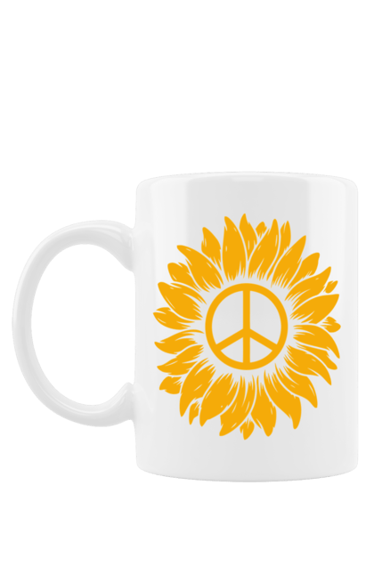 Чашка з принтом "Пацифіст". Війна, знак пацифістів, ні війні, пацифізм, пацифіст, символ пацифістів, соняшник. CustomPrint.market