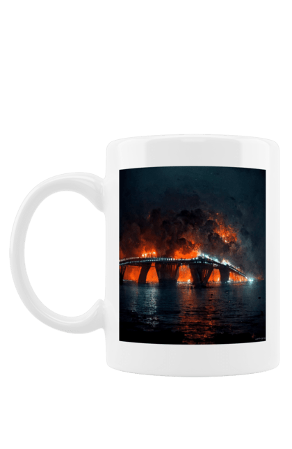 Чашка з принтом "Кримський мост горить". Армія росії, армія україни, годить, зсу, крим, мост, удар, удар зсу. 2070702