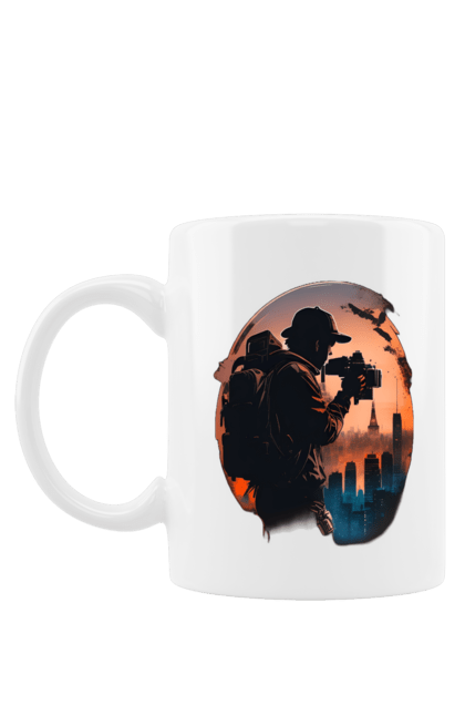 Чашка з принтом "Людина з фотоапаратом". Закат солнця, людина, фотоапарат. futbolka.stylus.ua
