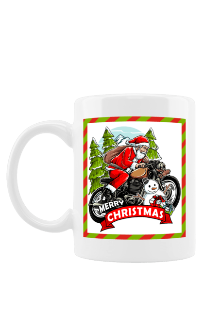 Чашка з принтом "Санта на мотоциклі". Мотоцикл, новий рік, подарунки, різдво, санта, сніговик, ялинка. 2070702