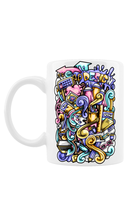 Чашка з принтом "Школа навчання". Зошит, калькулятор, канцелярія, навчання, олівець, ручка, школа. 2070702