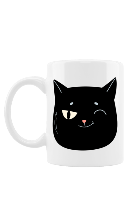 Чашка з принтом "Котик моргає". Емоції, кіт, кіт моргає, кішка, котик, тварини, чорний кіт. futbolka.stylus.ua