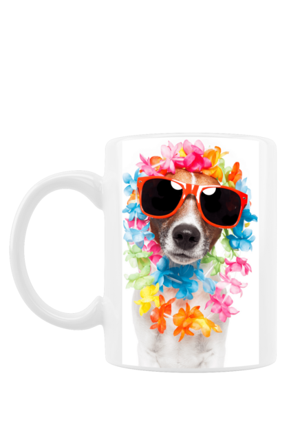 Чашка з принтом "Пес в окулярах і кольорах". В окулярах, квіти, пес, собака. futbolka.stylus.ua