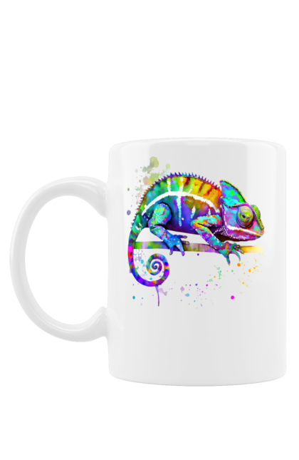 Чашка з принтом "Кольоровий хамелеон". Екзотика, кольоровий, природа, тварини, тропіки, хамелеон. futbolka.stylus.ua