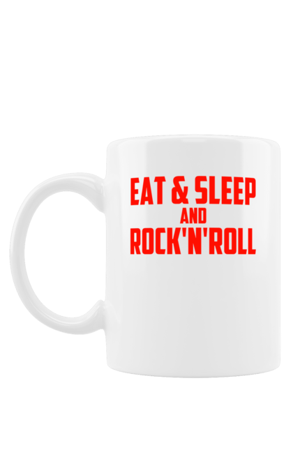 Чашка з принтом "05 Їсти спати Рок н ролл". Їсти, музика, написи, повторити, рок, рок енд рол, рок н ролл, смішні, спати. CustomPrint.market
