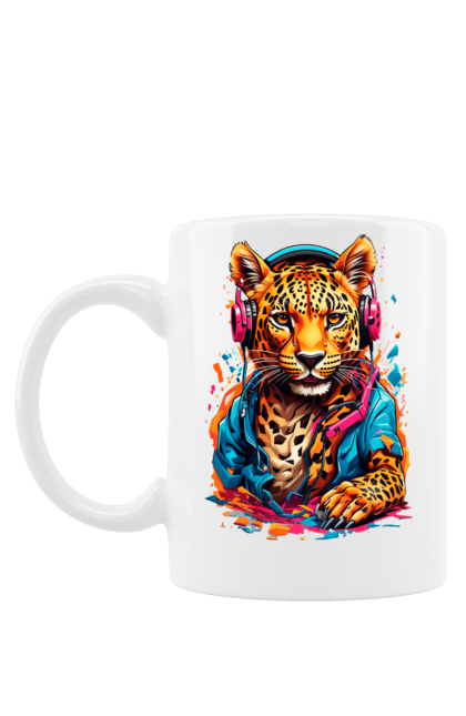 Чашка з принтом "Леопард у навушниках". Cats, leo, leopard, whale, кіт, коти, лео, леопард, леопардовий. futbolka.stylus.ua