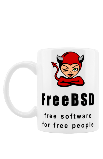 Чашка з принтом "Freebsd Для Вільних". Bsd, freebsd, unix, адміністратор, айті, айтішник, безкоштовна, безкоштовно, бестія, вільна, демон, демонесса, доступність, незалежність, операційна система, ос, програміст, програмне забезпечення, свобода, сисадмін, система, системний адміністратор, софт, текст, червоний, чорний. 2070702