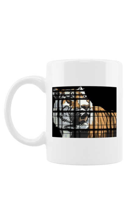 Чашка з принтом "Погляд тигра". Велика кішка, великий кіт, дика природа, дикий, звір, зуби, паща, погляд, портрет, природа, стилізація, тварина, тигр, хижак. CustomPrint.market