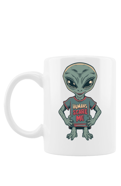 Чашка з принтом "Люди мене лякають". Інопланетянин, надпис, нло, прикол, текст. CustomPrint.market