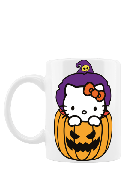 Чашка с принтом Хелло Китти Хэллоуин. Halloween, hello kitty, witch, бренд, ведьма, кот, котенок, персонаж, хелло китти, хэллоуин. 2070702