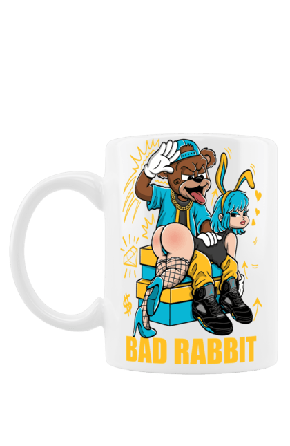 Чашка з принтом "Поганий кролик". Бдсм, ведмідь, дівчина, кролик, поганий кролик, прикольна, смішна. 2070702