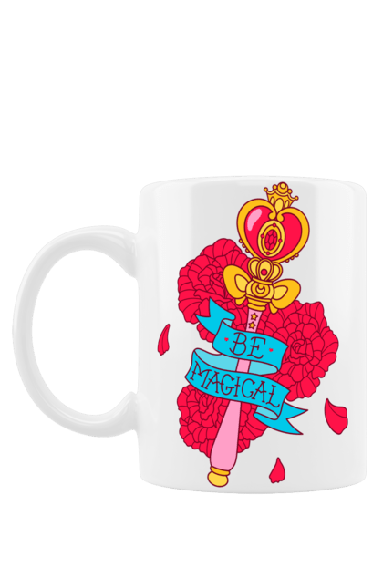 Mug with prints Be Magical. Anime, charm, flowers, magic, rose flower, sailor moon, tv series, wand. 2070702