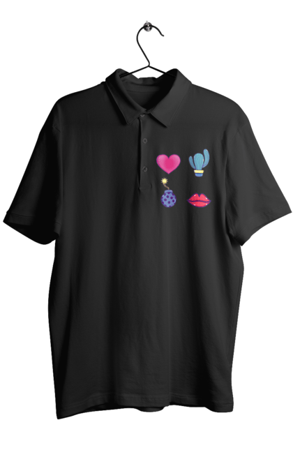 Men`s polo with prints Heart, Cactus, Bomb, Lips. Bomb, cactus, lips. 2070702